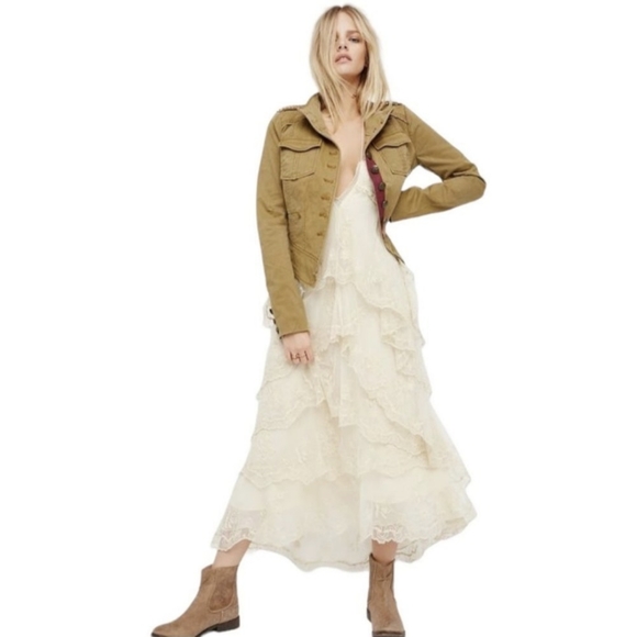 Free People Military Jacket Shrunken Officer Gold Beaded Epaulettes Size S - Picture 2 of 13